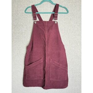 Topshop Moto Corduroy Overalls Jumper Dress Pockets Burgundy Pink 6 SMALL